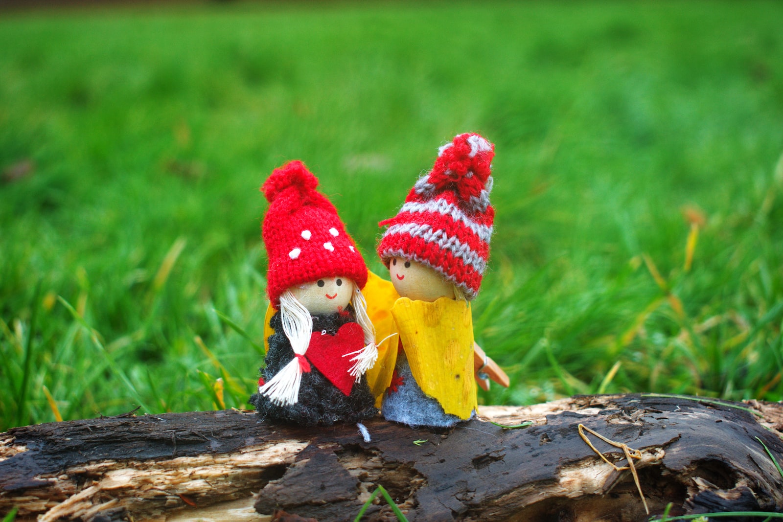 deux poupées portant des bonnets tricotés