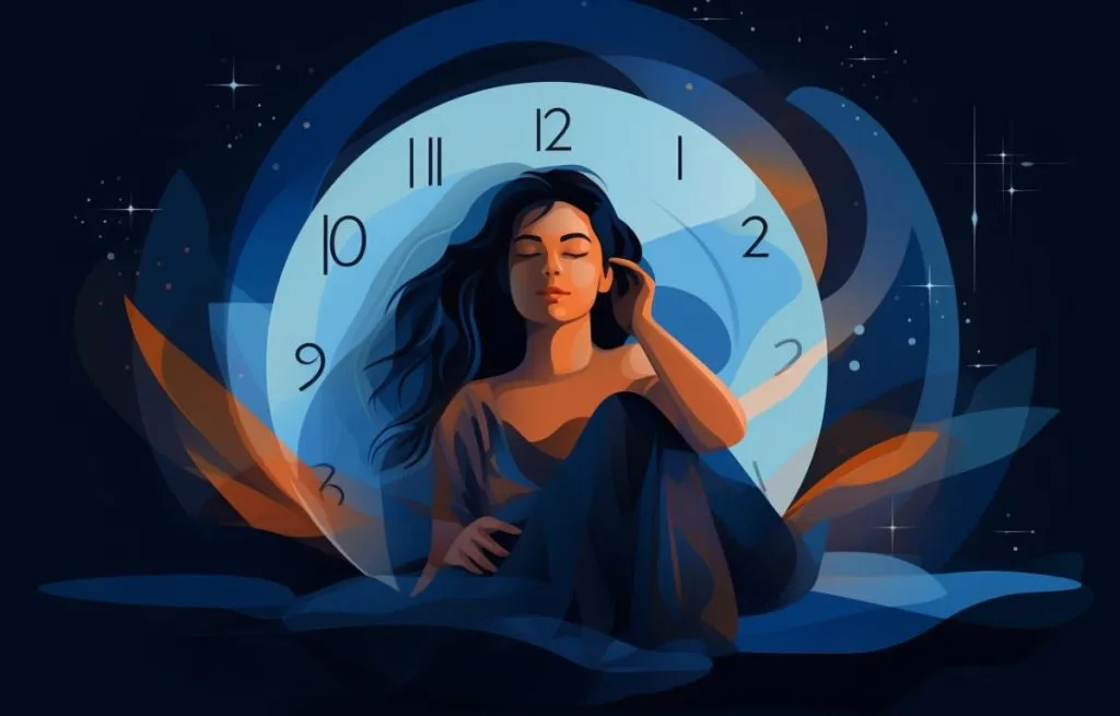 Woman awake in front of clock at 4am 